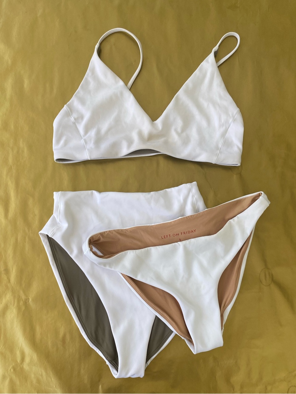 Left On Friday white Bikini Set Hi tide bottom, pool days top